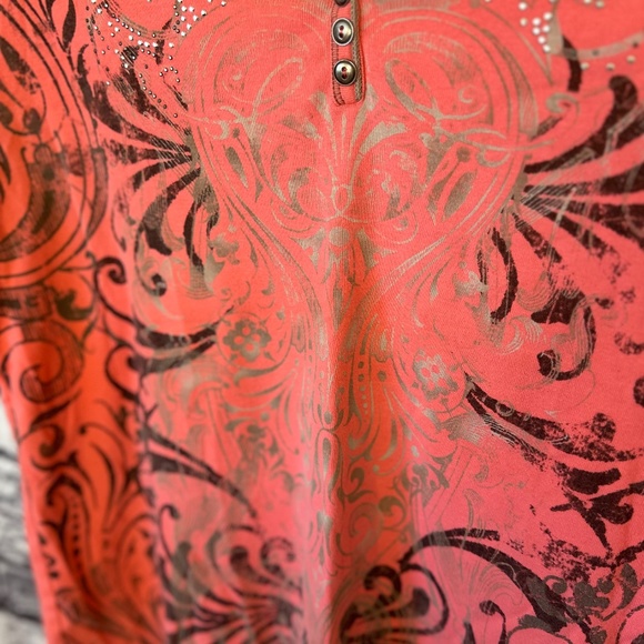 Christopher and Banks Salmon/Pink with Grey Embellishments Blouse Size XL - Picture 7 of 7